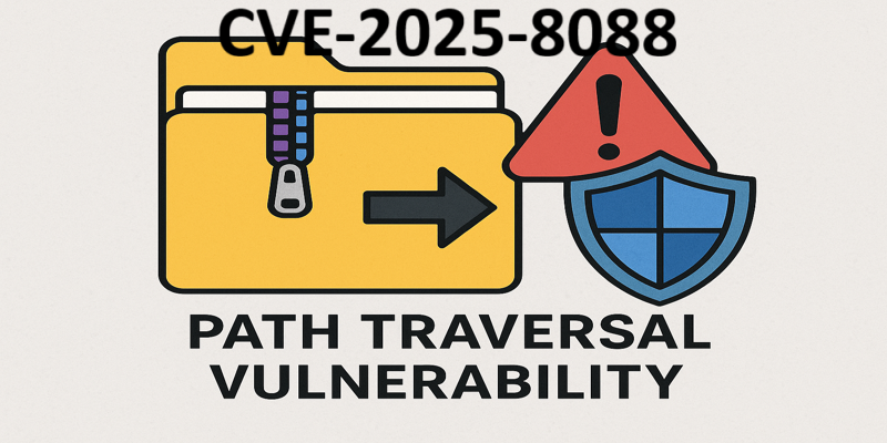 Zip archive extraction with warning icon and digital shield
